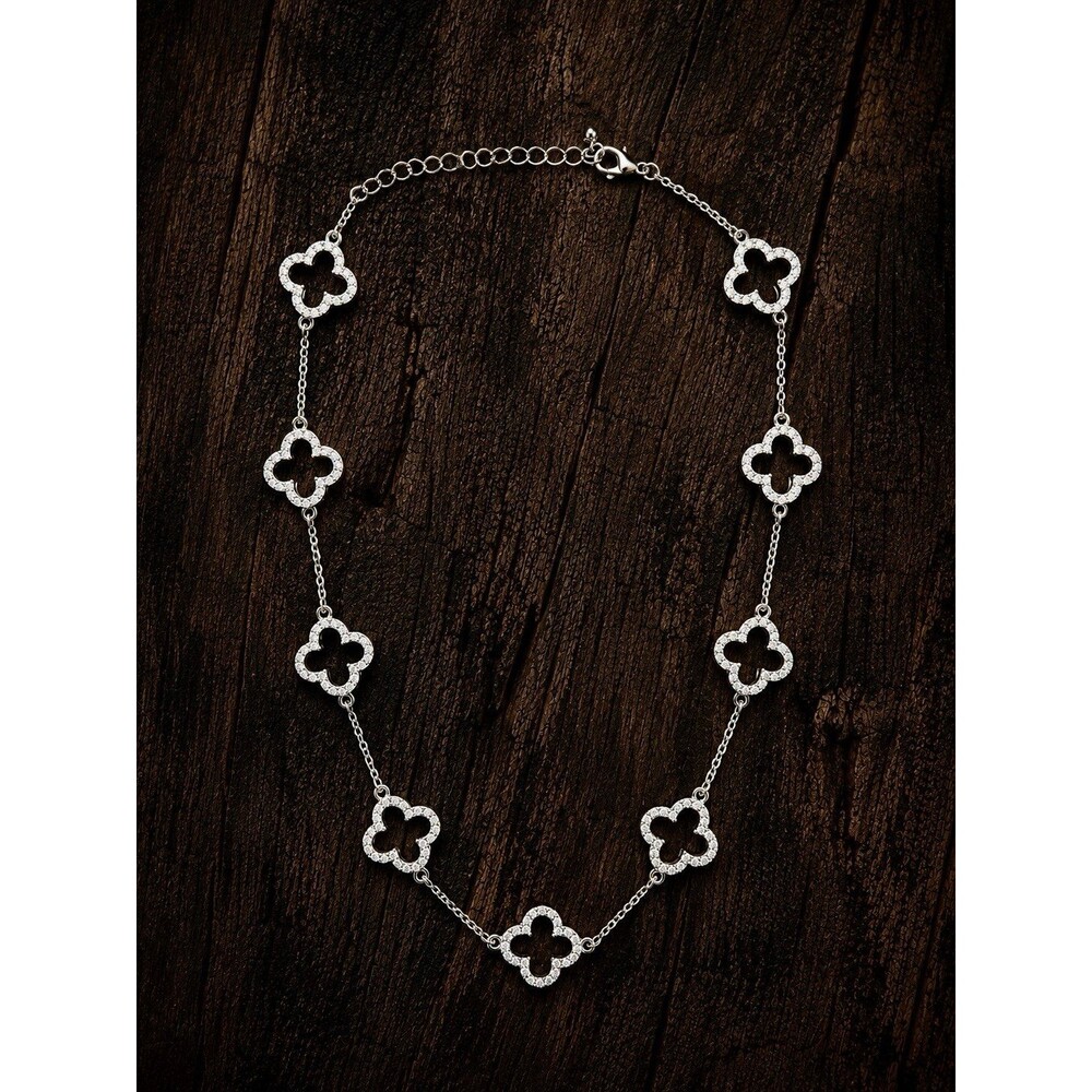 Silver Four Leaf Clover Station Necklace